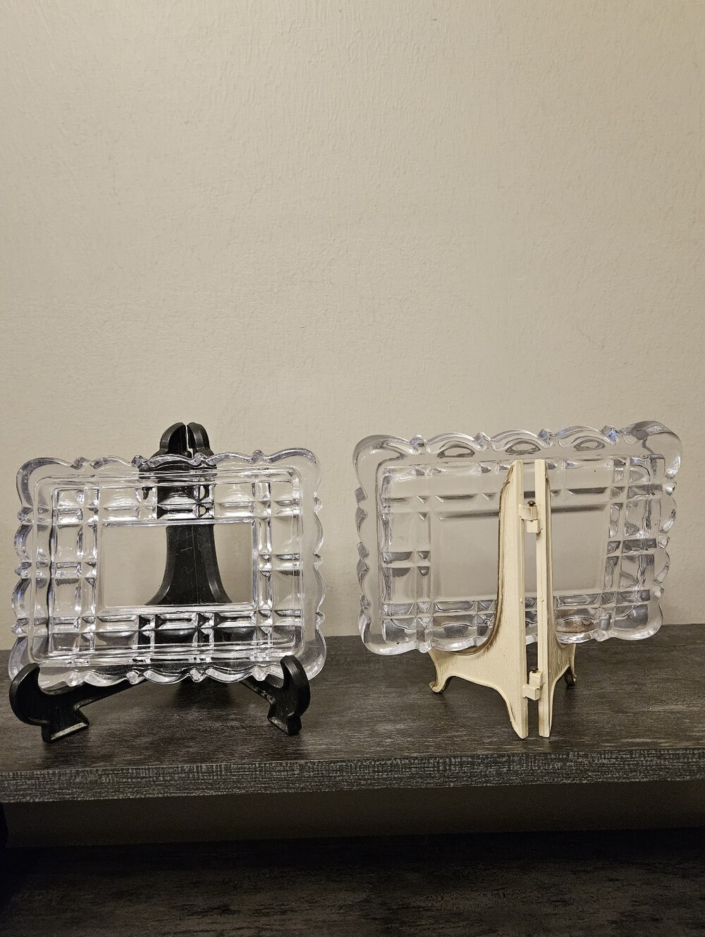 Vintage Clear Crystal Glass Square Trinket Dish / Catchall Tray Bundle -Set of 2